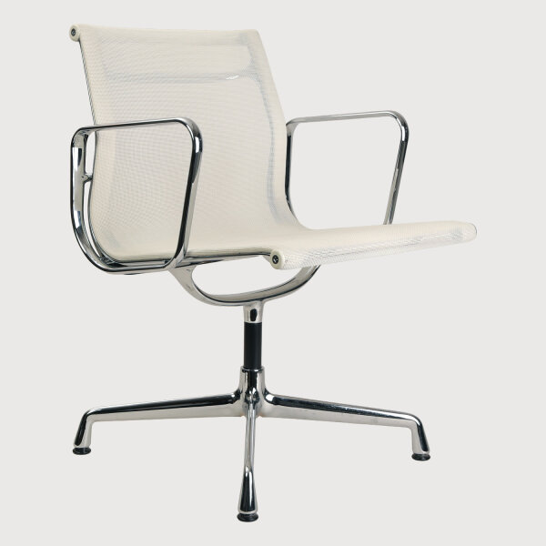 Bürostuhl Charles Eames Alu Chair EA 107 mit Netzgewebe, Weiß