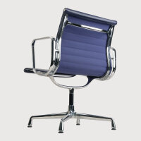 Bürostuhl Charles Eames Alu Chair EA 107 mit Leder, Blau
